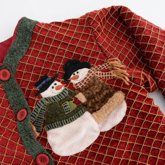 Red & Green Holiday Festive Snowman Button Up Cardigan Jacket Ugly Christmas M - Picture 10 of 11